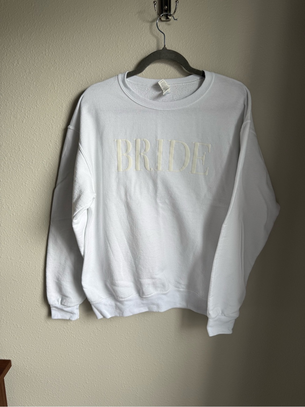 Jerzees White Pullover Sweatshirt with Subtle Raised Lettering